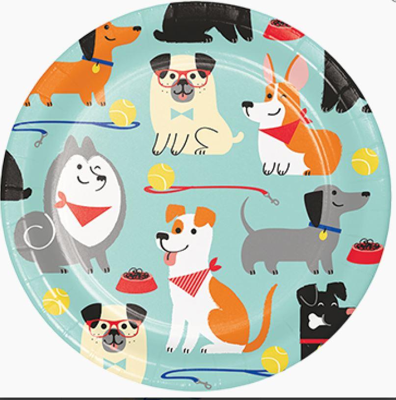 Dog Party Paper Plates 18cm Pk/8