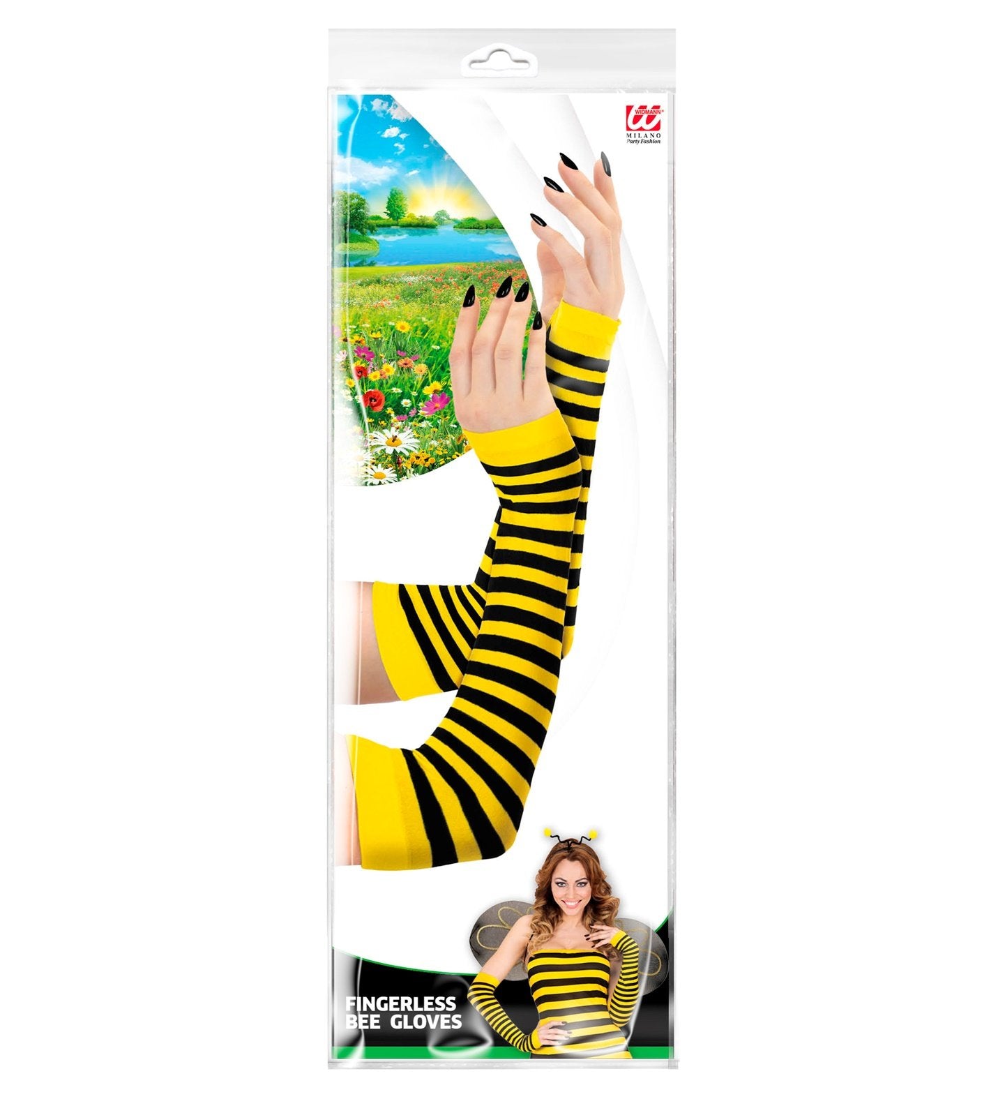 Costume Gloves Animal Insect Bee Black/Yellow Striped Fingerless 33cm Long