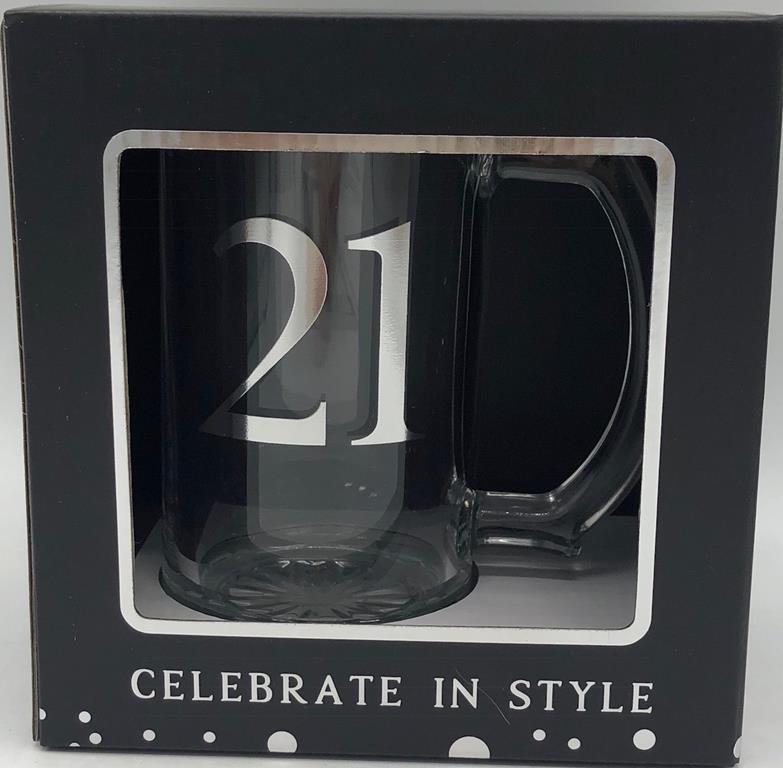 Glass Beer Tankard 21st B/Day - Discontinued Line
