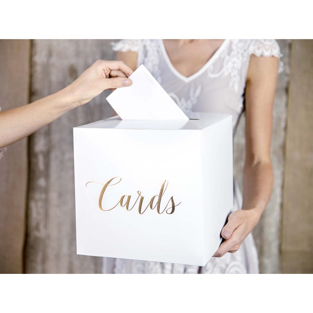 Wishing Well Wedding/Engagement Card Box White With Gold Foil Print Deluxe