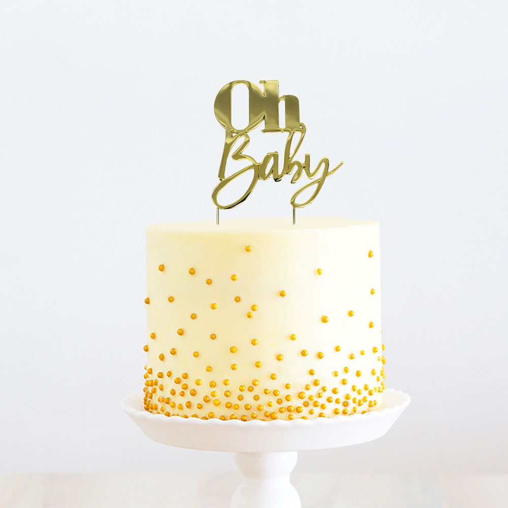 Cake Topper Oh Baby Word Gold Metal 8cm X 9cm
