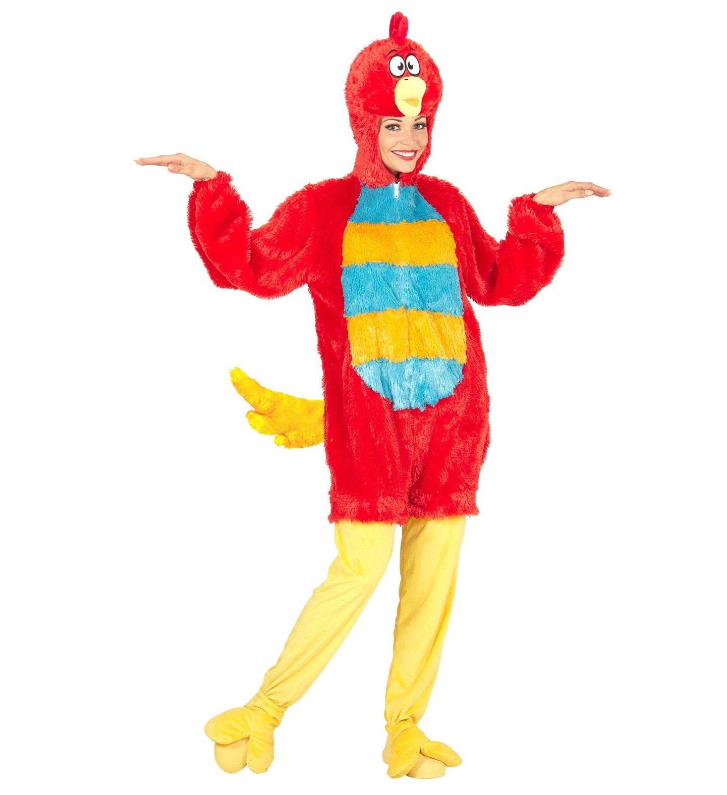 Costume Adult Red Bird Soft Plush Hooded Jumpsuit