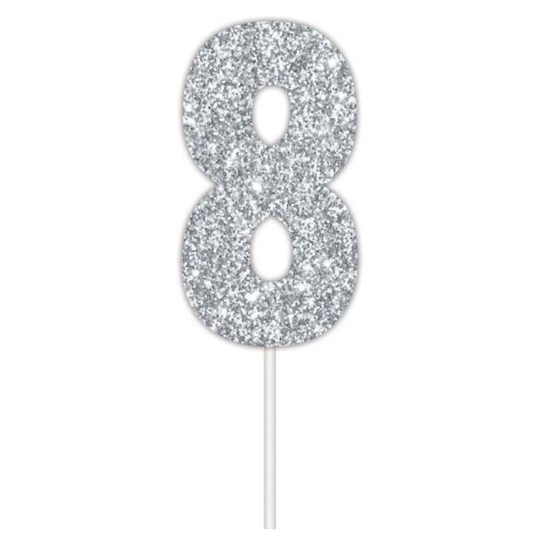 Cake Topper Budget Number 8 Glitter Silver
