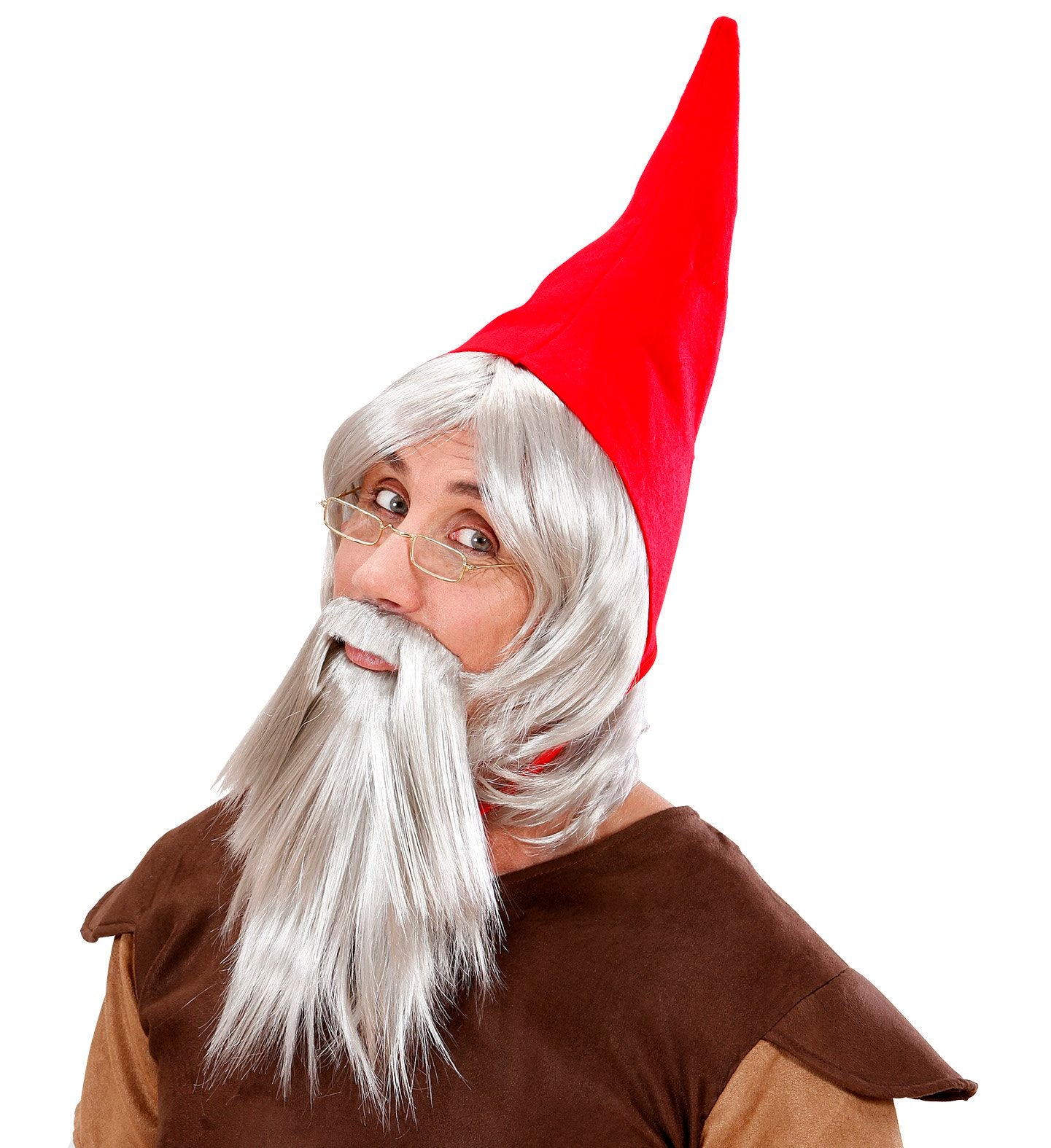 Hat Gnome Red Hat with Grey Wig & Beard & Moustache