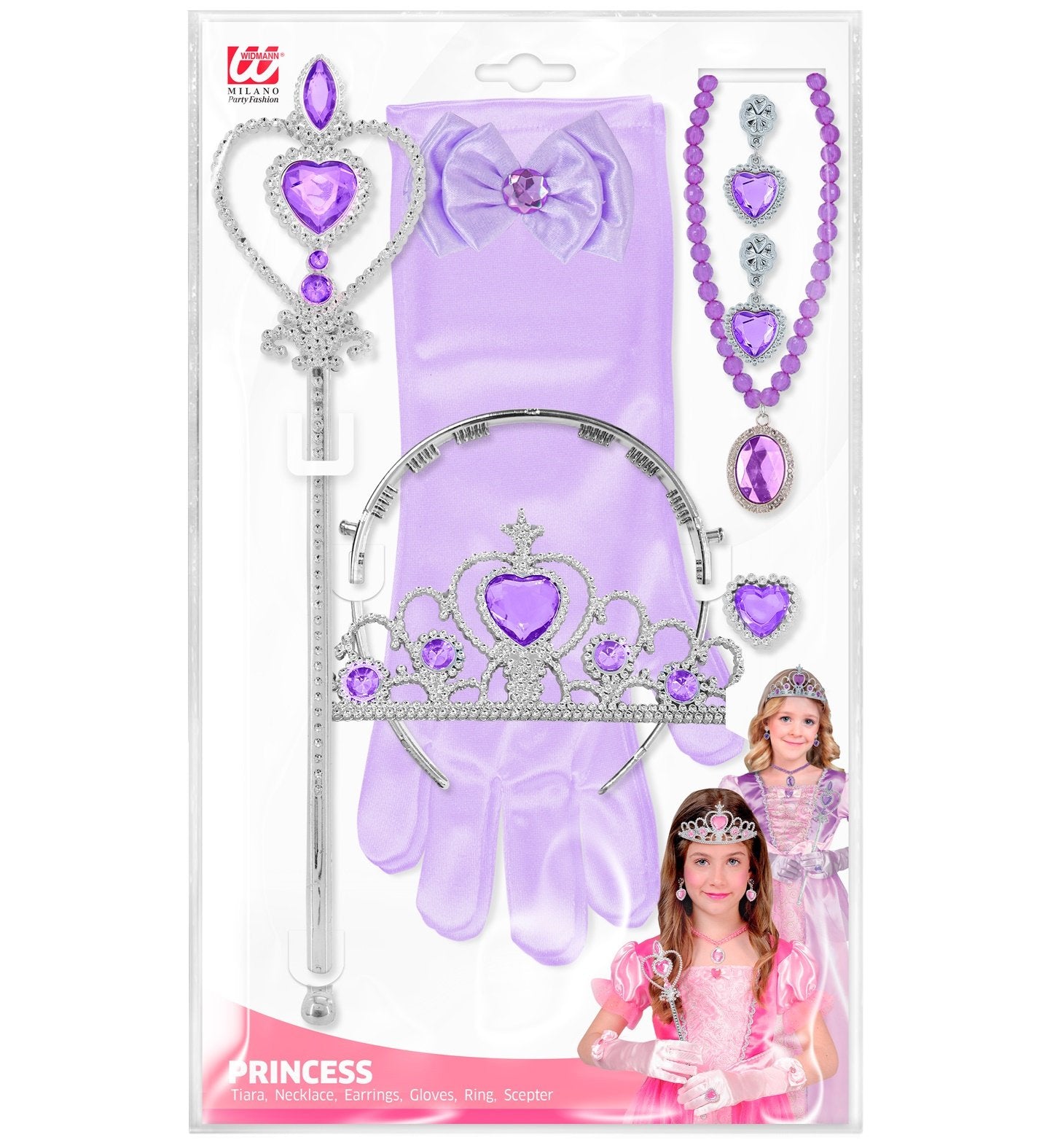 Princess Set 6 Piece Set Purple Tiara Necklace Earings Gloves Ring Scepter