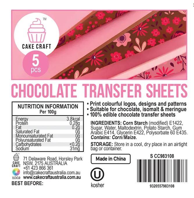 Edible Chocolate/Isomalt/Meringue Transfer Sheets (Cocoa Butter) Pk/5