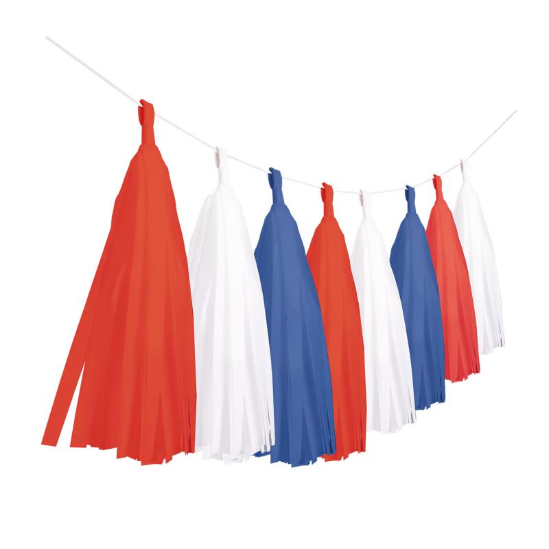 Tassel Banner/Garland Paper Red White And Blue Large 6m Long With 12 Tassel