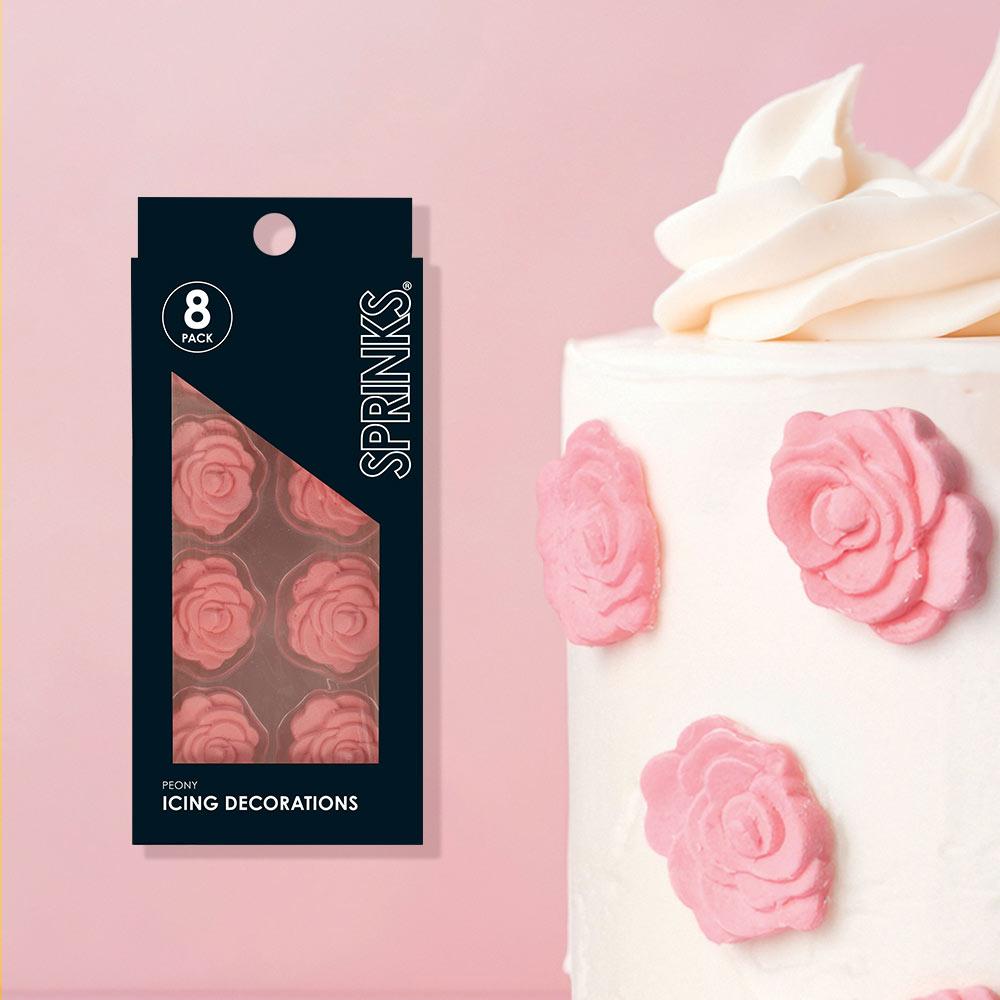 Edible Icing Decorations Flowers Peony Pink Pk/8