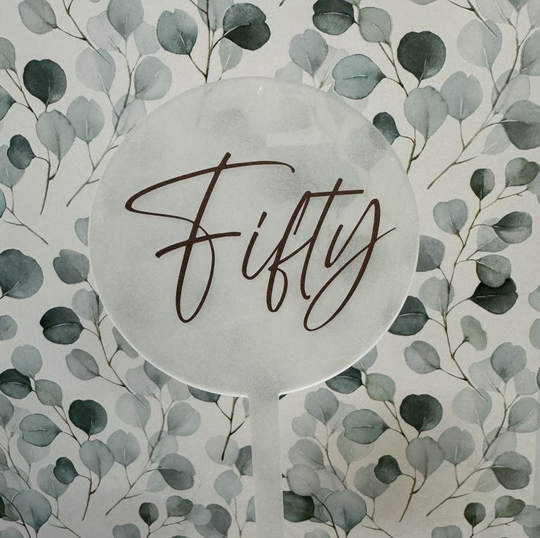 Topper Round Fifty Frosted - Script Rose Gold