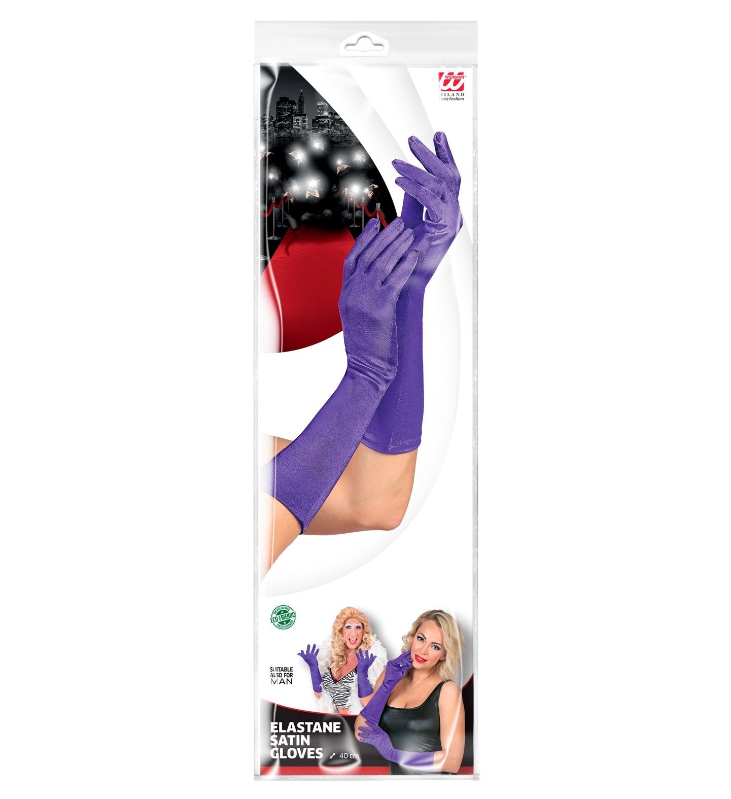 Gloves Long Purple Satin Lycra 40cm Long