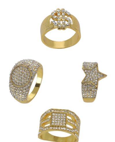 Gold and Diamond Bling Rings Pimp Gangster 1920s Deluxe Pk/4