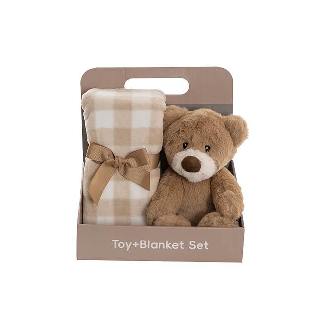 Baby Gift Set/Pack Teddy Bear Louie Soft Toy and Blanket Brown