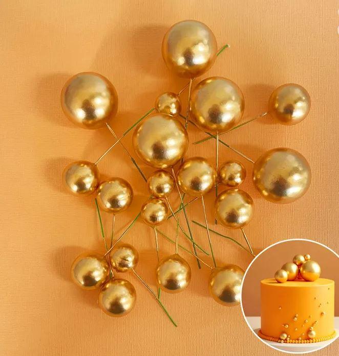 Cake Toppers Deco Foam Balls Shiny Metallic Gold Pk/20