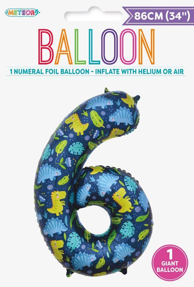 Balloon Foil Megaloon Number 6 Dinosaur 86cm