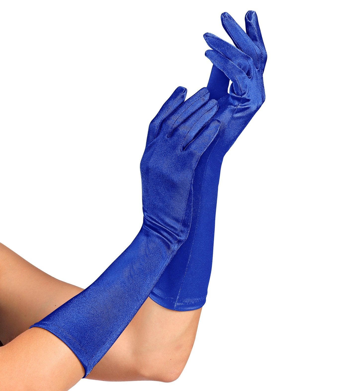 Gloves Long Blue Satin Lycra 40cm Long