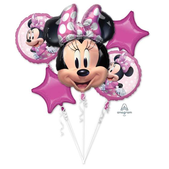 Balloon Bouquet Foil Minnie Mouse Forever Pk/5 (Balloons Only No Helium)