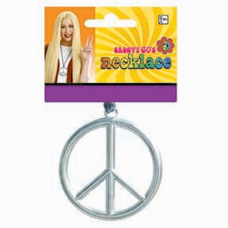 Necklace Peace Sign Silver Hippie 1960s