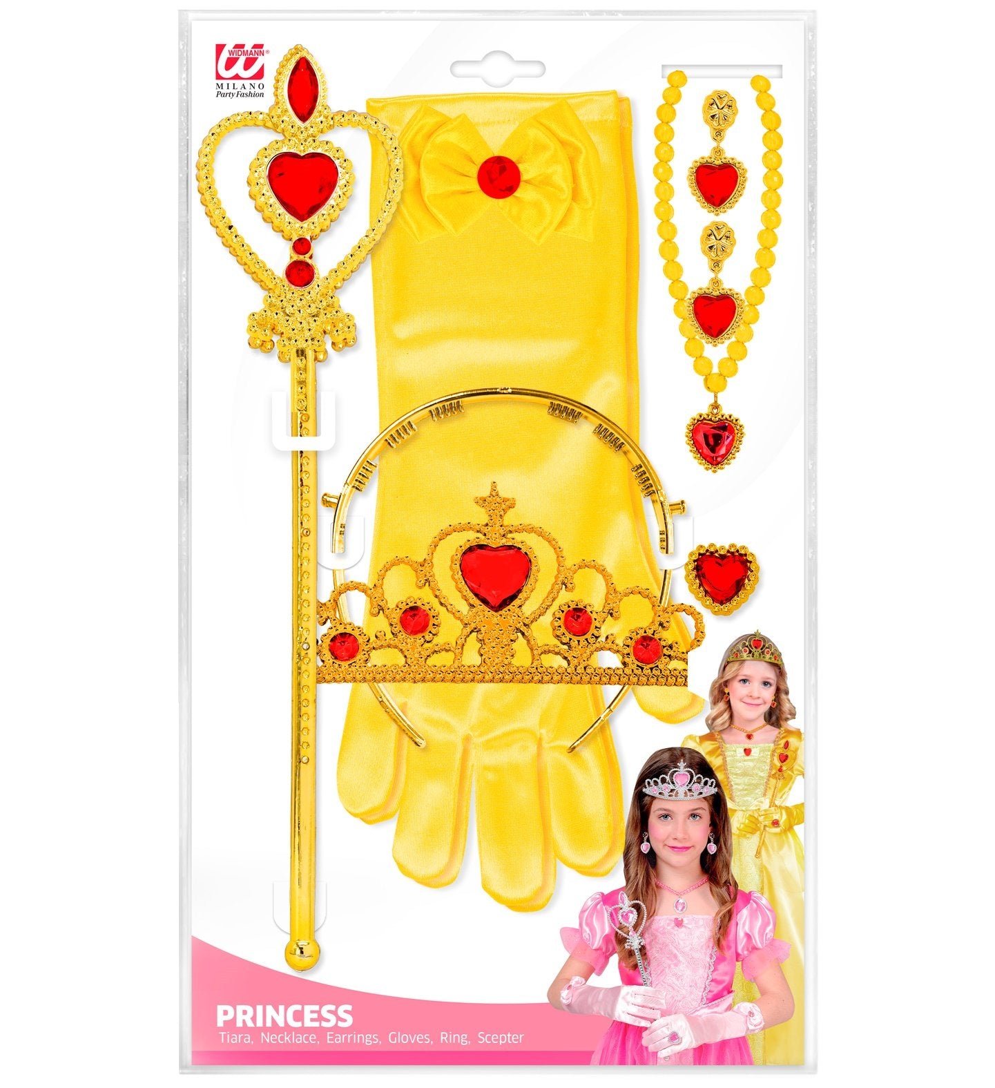 Princess Set 6 Piece Set Yellow Tiara Necklace Earings Gloves Ring Sceptre