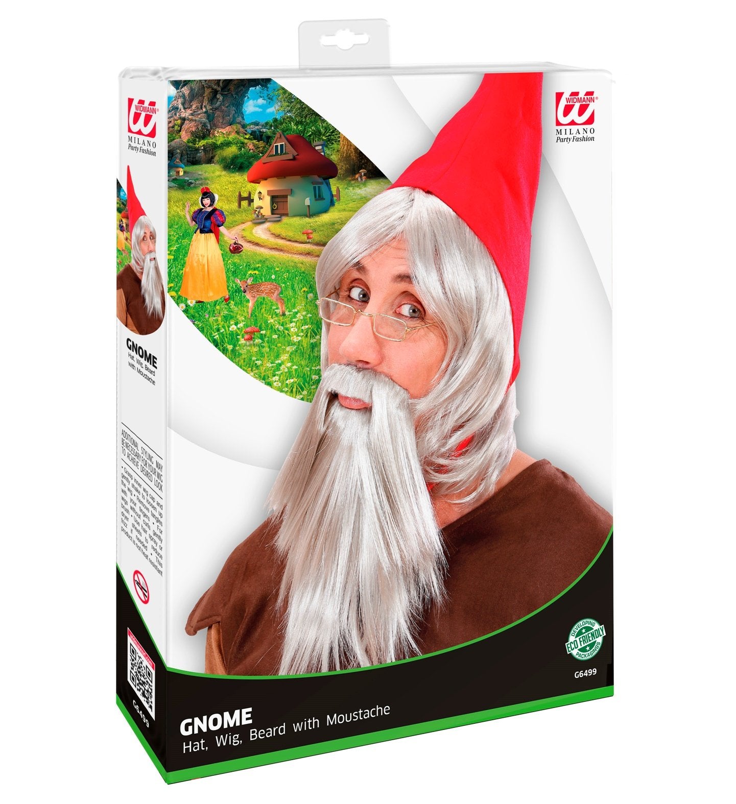Hat Gnome Red Hat with Grey Wig & Beard & Moustache