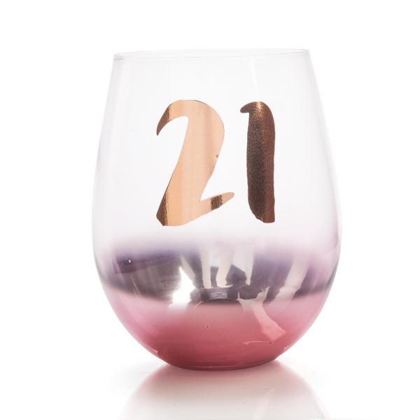 Glass Stemless 21st Birthday Blush Gift - Discontinued Line Last Chance