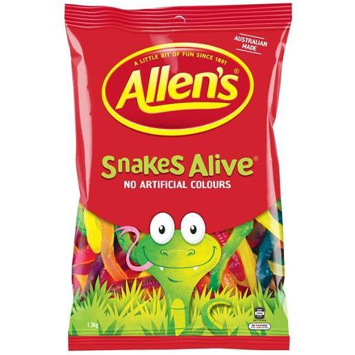 Confectionary Lollies Allens Snakes Alive 1.3kg Bulk