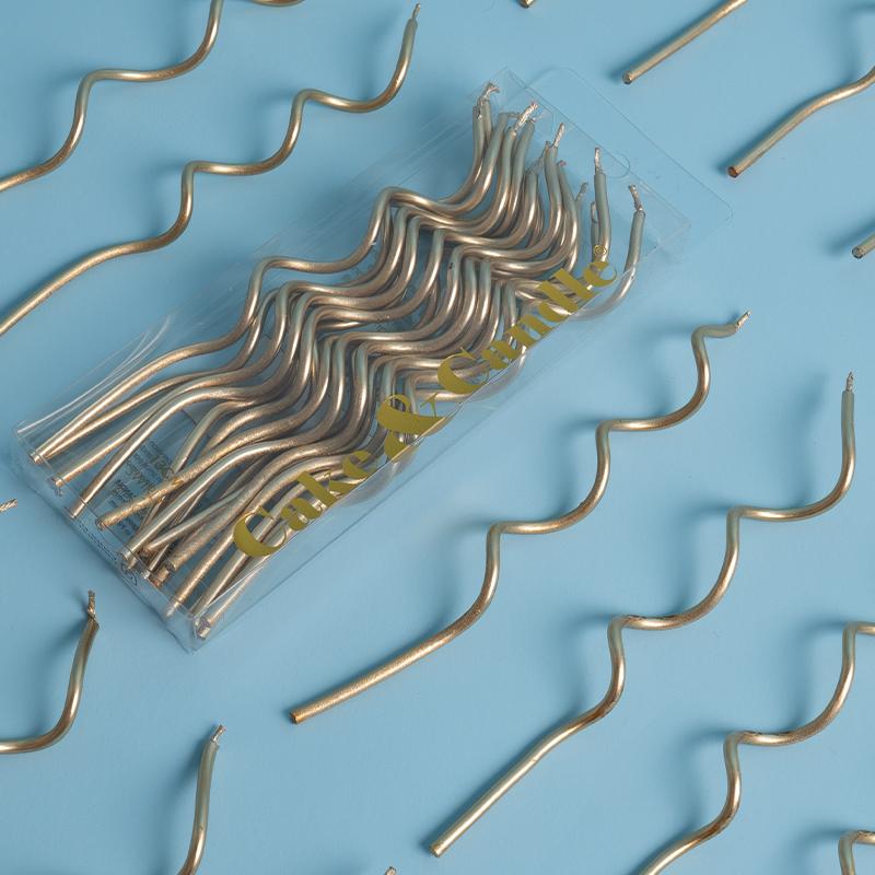 Cake Candles Swirly Gold 13cm Pk/16