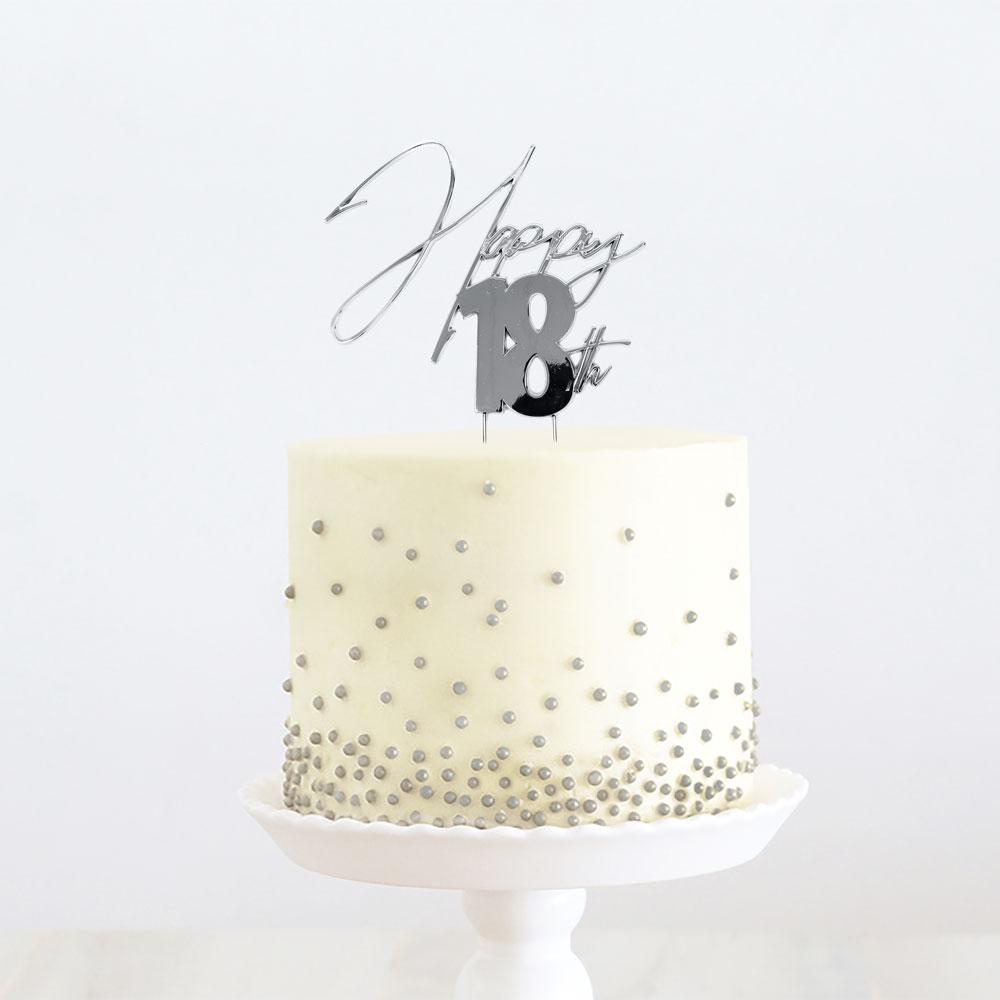 Cake Topper Happy 18th Birthday Word Silver Metal