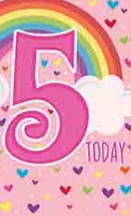 Greeting Card Happy 5th Birthday Pink Rainbow