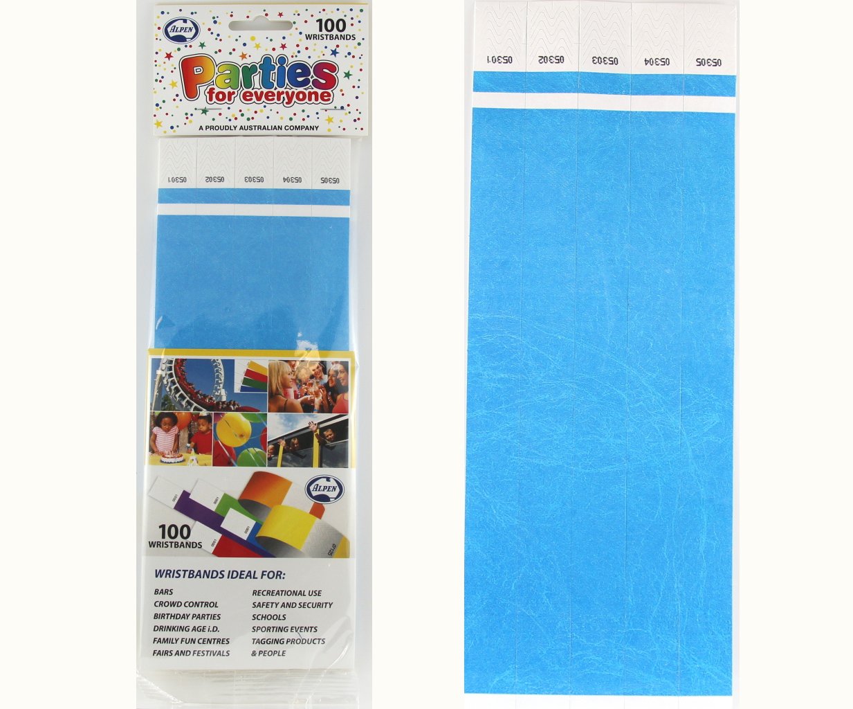 Wristbands Fluro Blue Tyvek 19mm Wide Pk 100