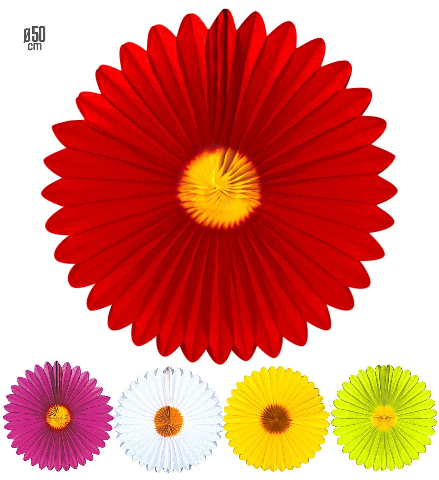Paper Fan Flower Daisy 50cm Each (Assorted Styles Sent When Ordered)