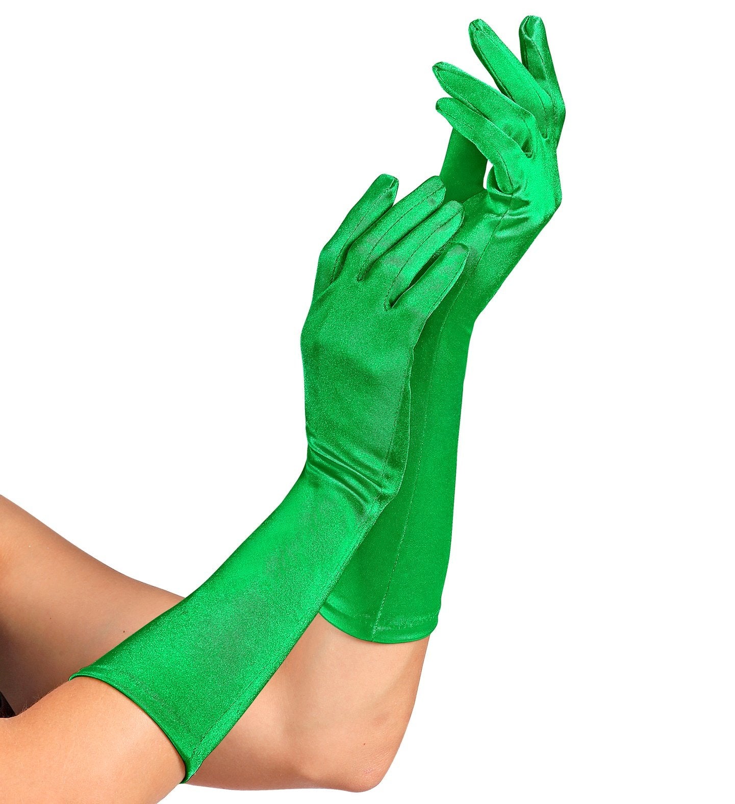 Gloves Long Green Satin Lycra 40cm Long