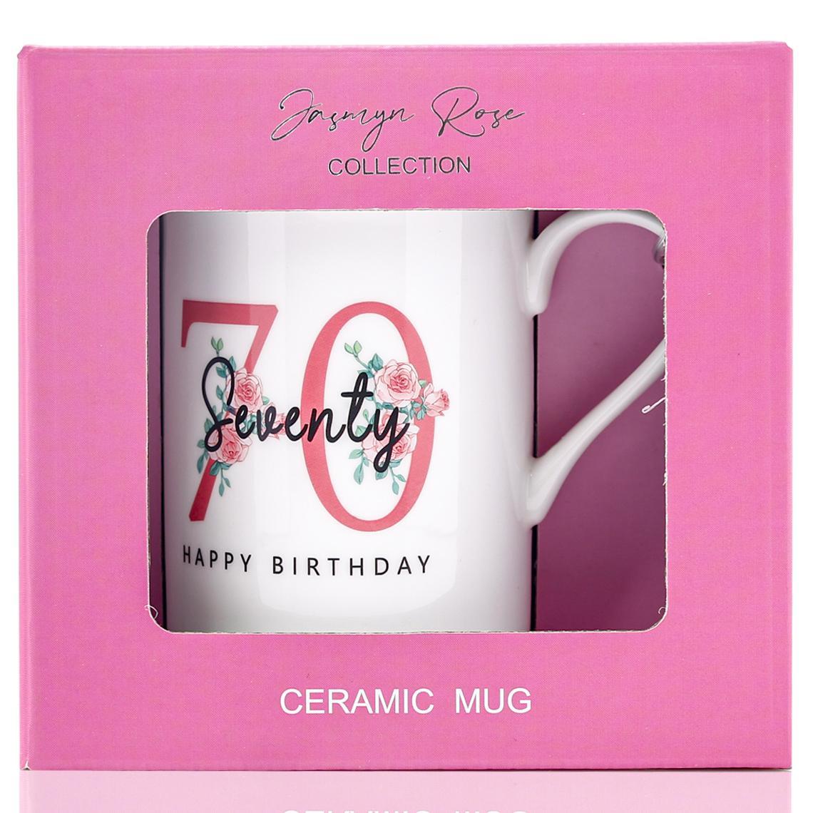 Mug White 70th Birthday Pink Floral