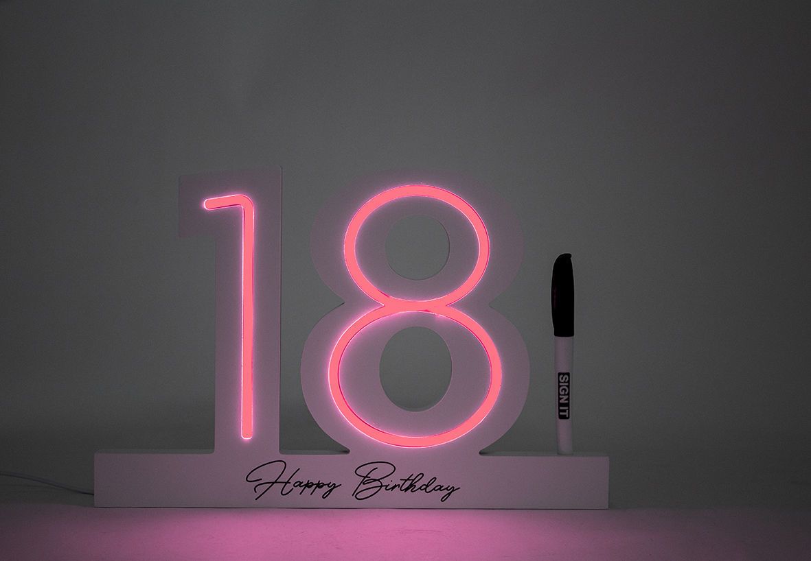 Guest Signature Block 18th Birthday Neon Pink LED With Marker