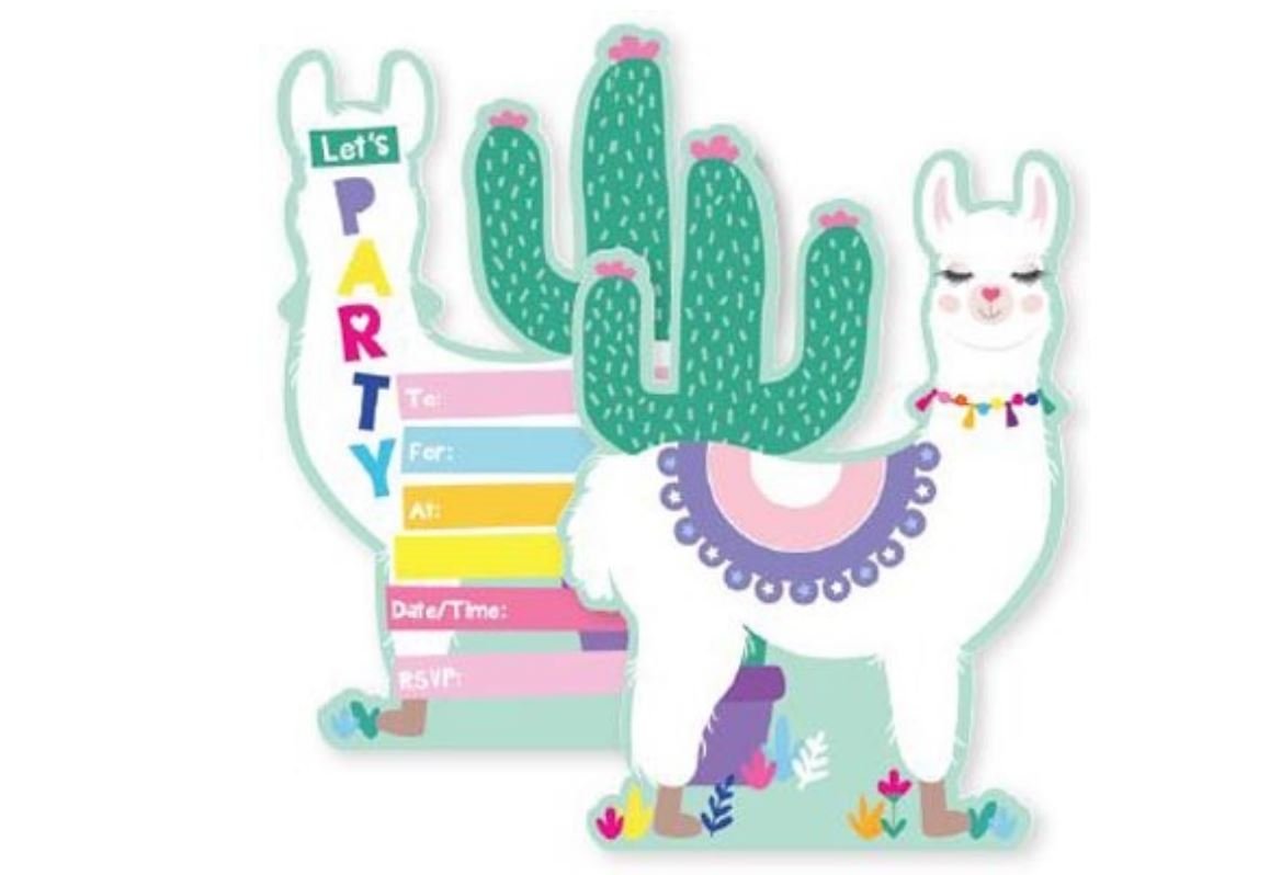 Party Invitation Pk/8 Llama Animal Lets Party- Discontinued Last Chance