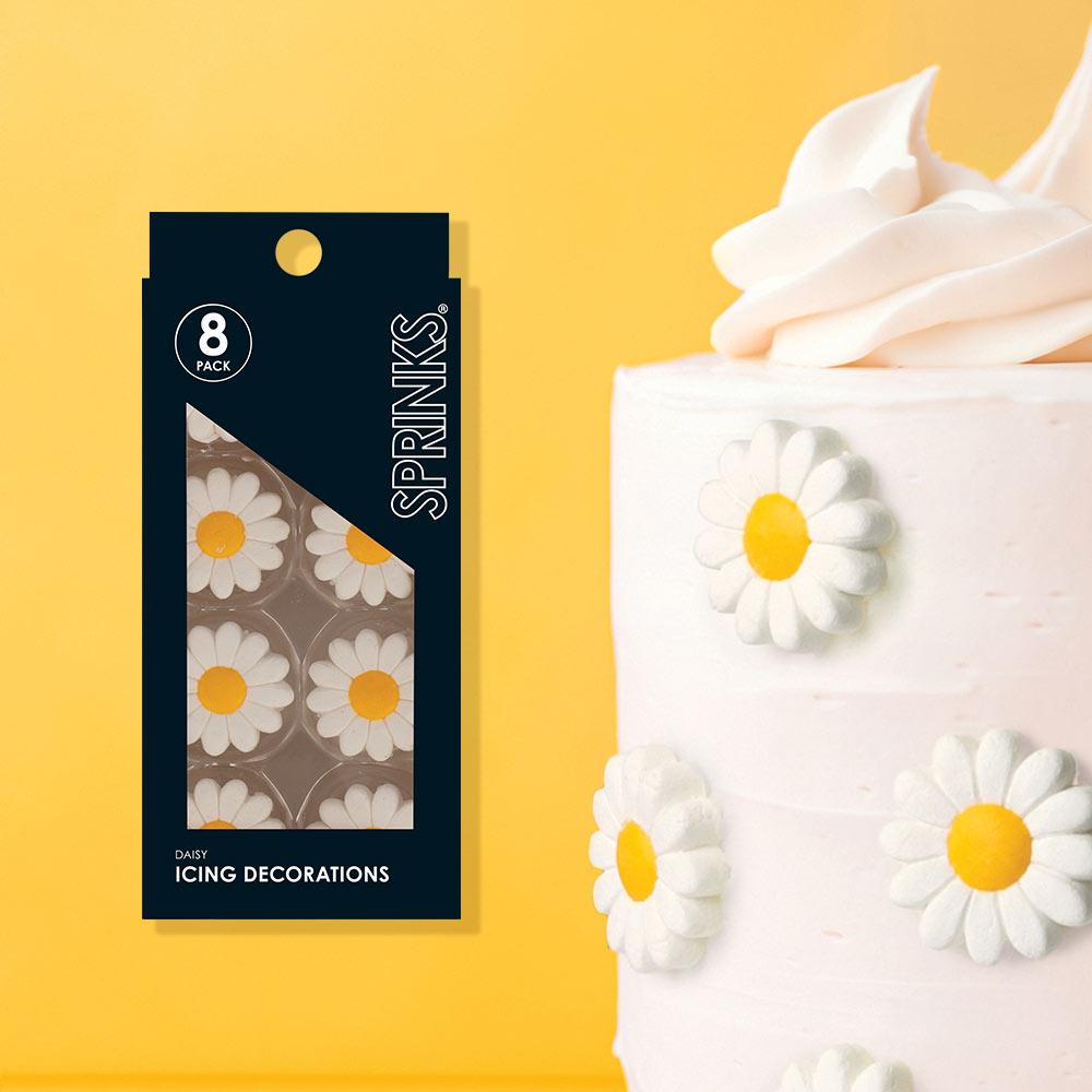 Edible Icing Decorations Flowers Yellow/White Daisy Pk/8