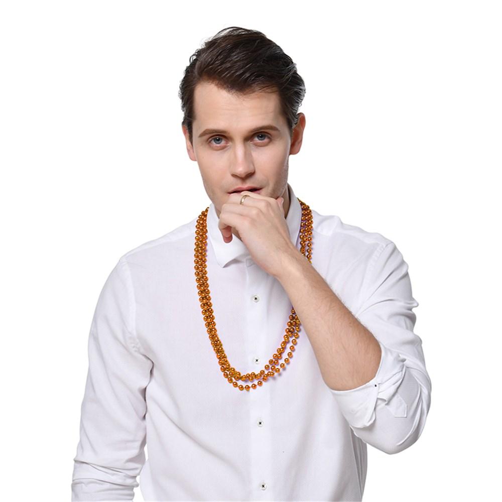 Necklaces Beads Metallic Orange 80cm Long Pk/3