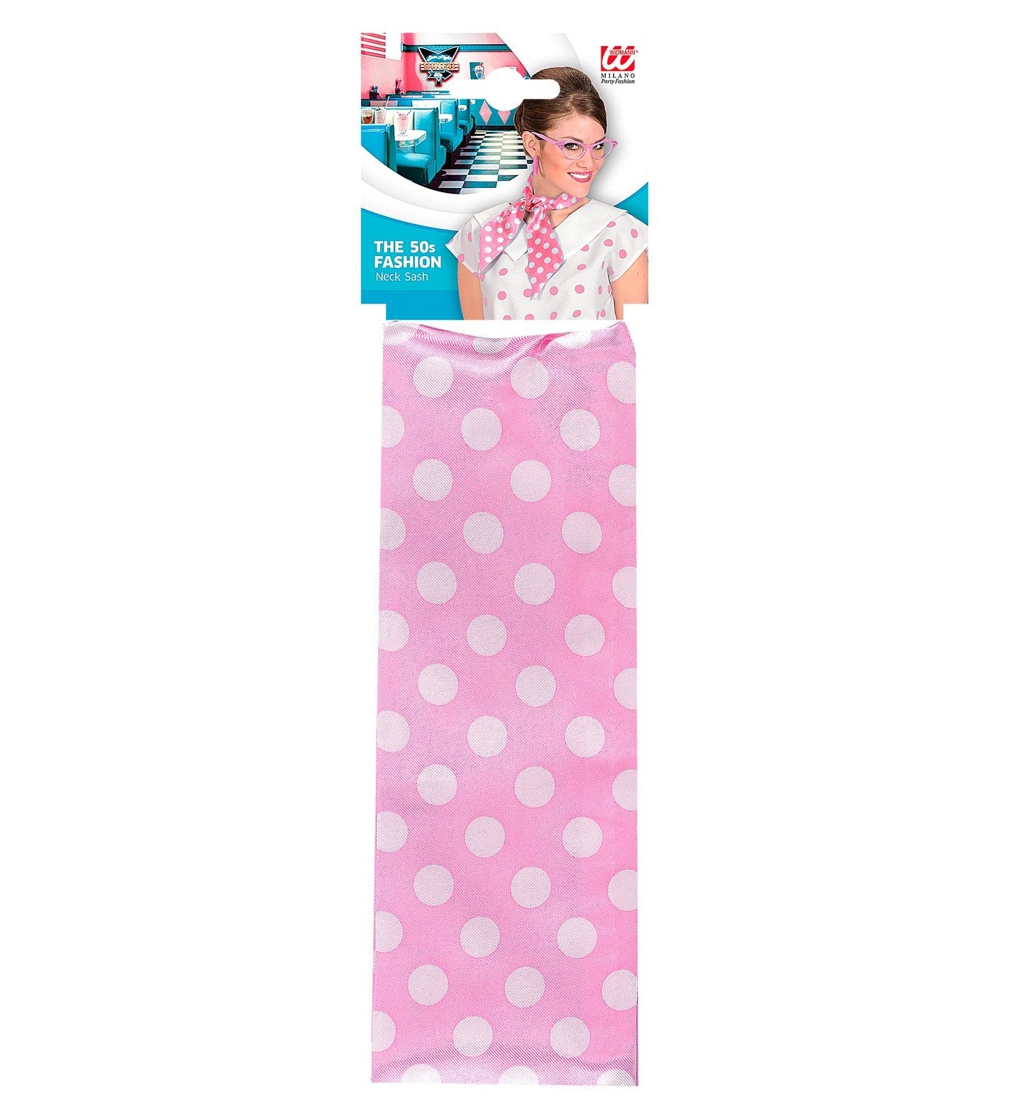 Neck Scarf Satin 1950s Pink With White Polka Dots