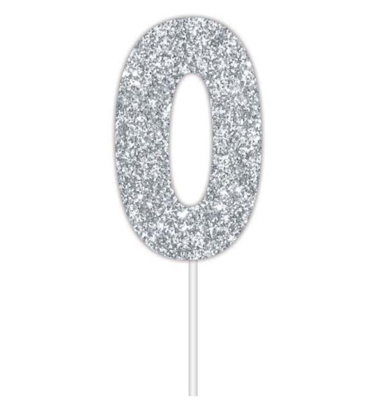 Cake Topper Budget Number 0 Glitter Silver