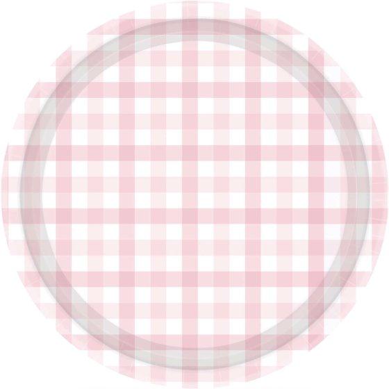 Paper Plates Gingham Check 23cm Pastel Pink Pk 8