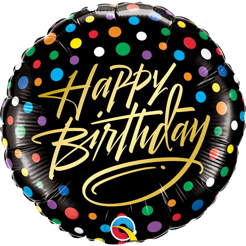 Balloon Foil 45cm Happy Birthday Gold Script & Dots - Discontinued Line