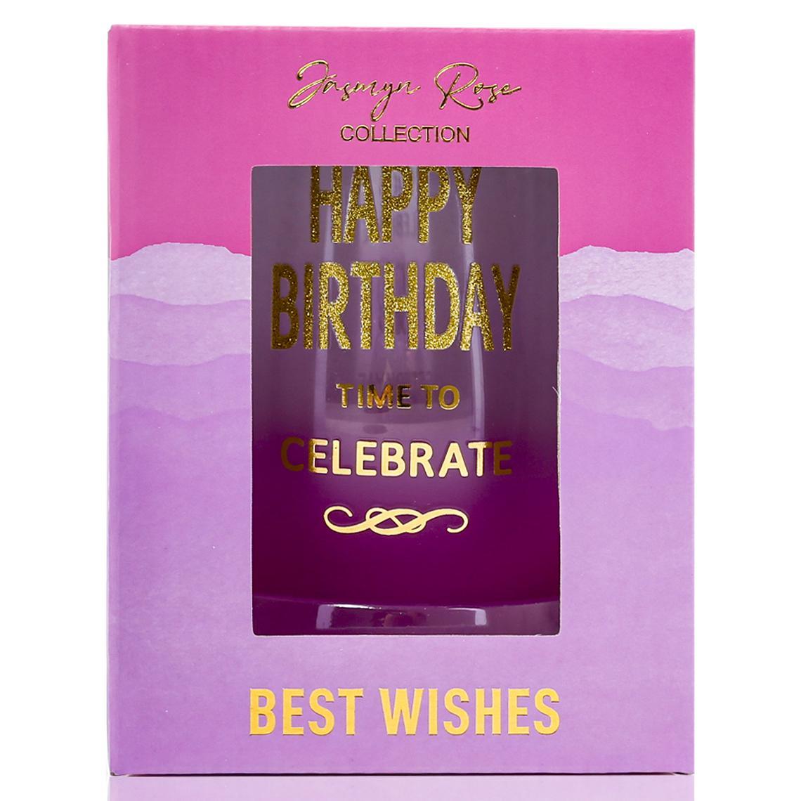 Glass Stemless Happy Birthday Time To Celebrate Pink & Gold Glitter