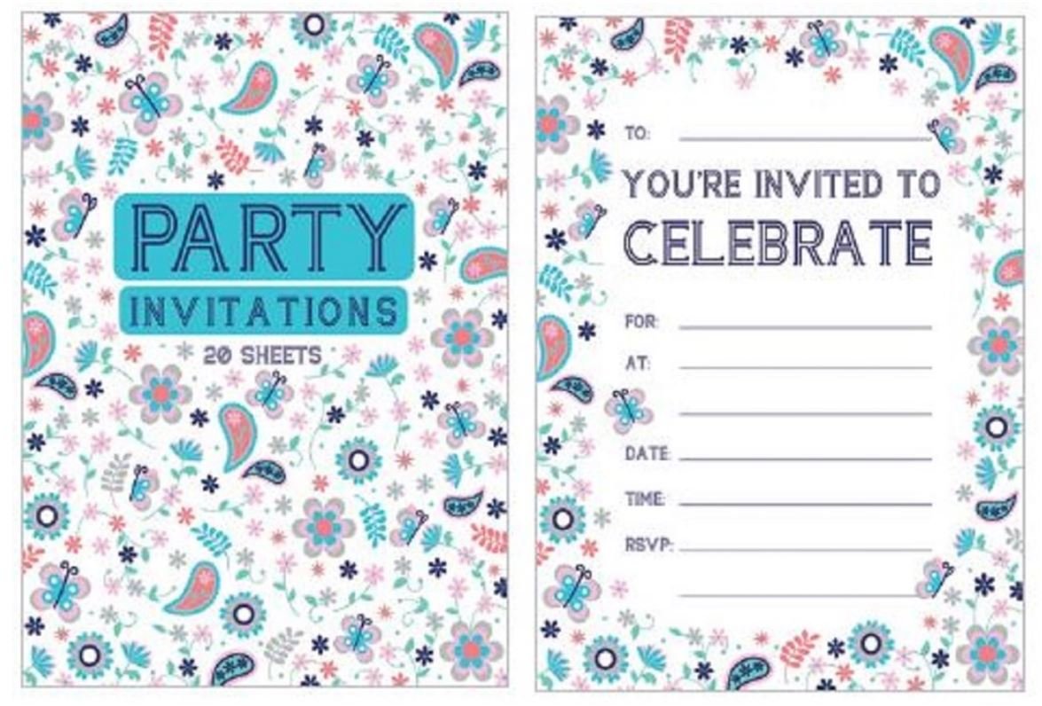 Party Invitation 20 Sheet Pad Butterflies And Flowers- Discontinued
