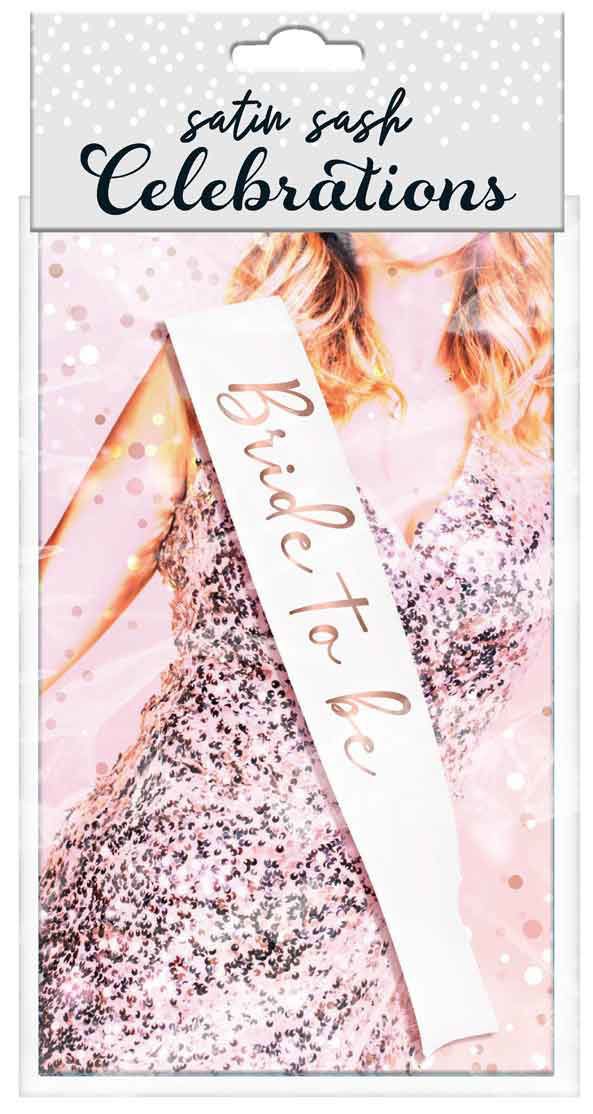 Satin Sash Bride To Be White Rose/Gold Hens Night Deluxe