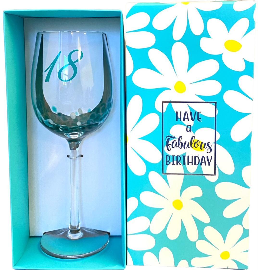 Gift Stemmed Wine Glass 18th Birthday Teal Blue
