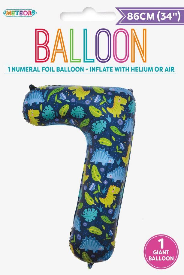 Balloon Foil Megaloon Number 7 Dinosaur 86cm