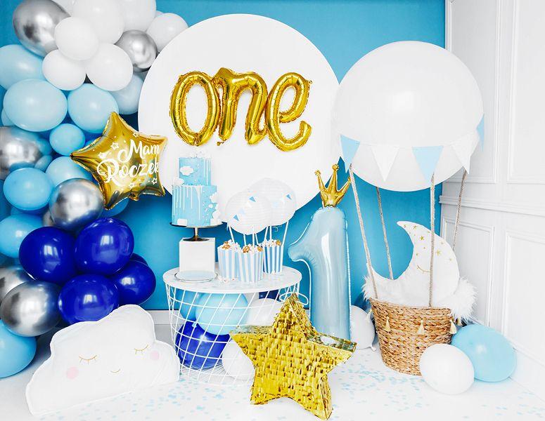 Balloon Foil Shape 1st First Birthday Blue Number One W/Crown 37cm x 100cm