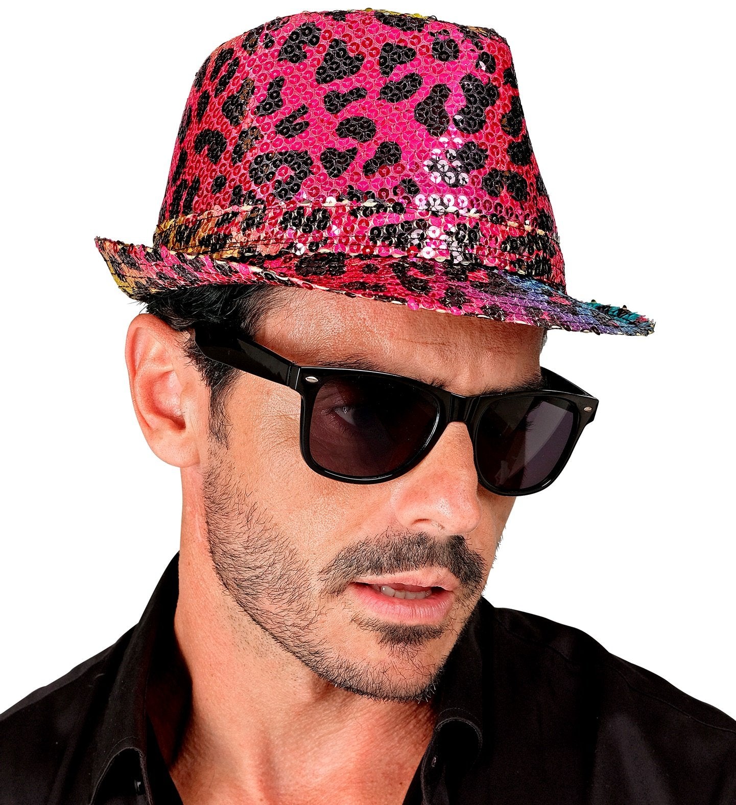 Hat Fedora Rainbow Leopard Print Sequin 1970s/1980s/1990s