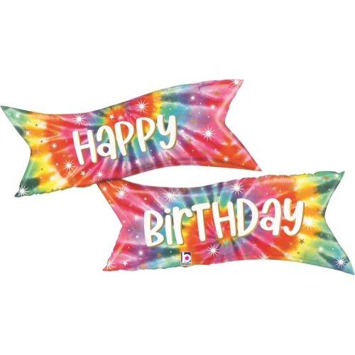 Balloon Foil Shape Happy Birthday Banner Tie Dye 122cm