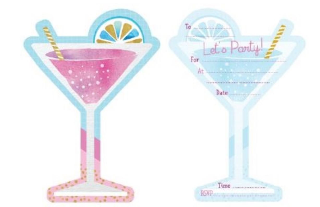 Party Invitation Pk/8 Cocktail/Martini Glass- Discontinued Last Chance