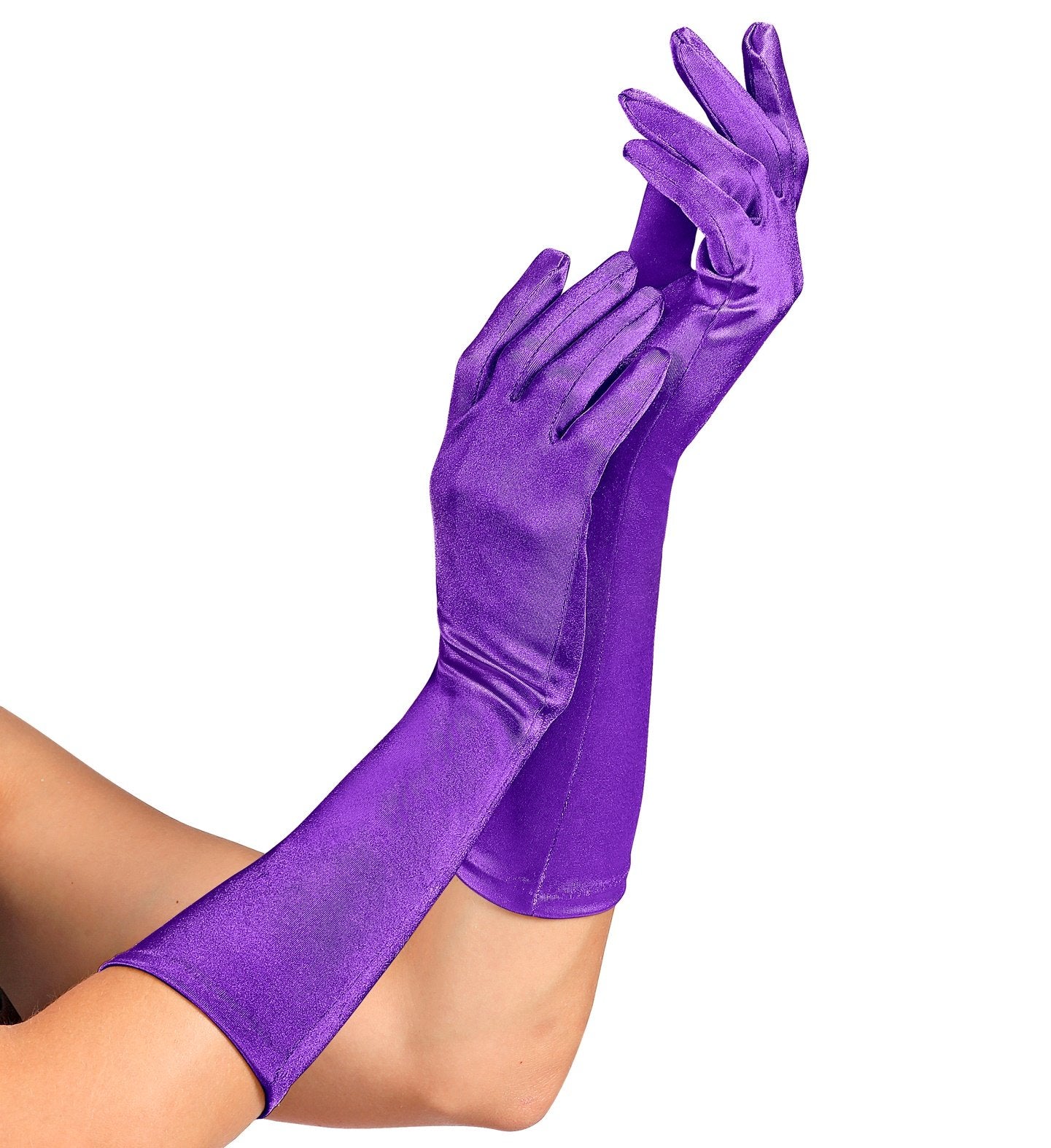 Gloves Long Purple Satin Lycra 40cm Long
